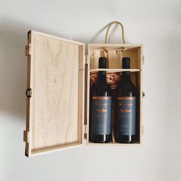 Two Bottle Retro Vintage Hinged Wooden Wine Boxes 8799